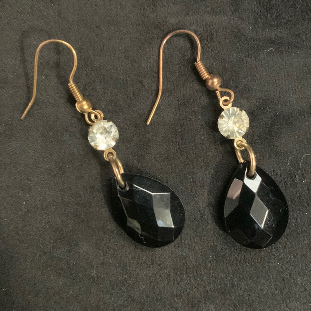Gold and black diamond drop earrings